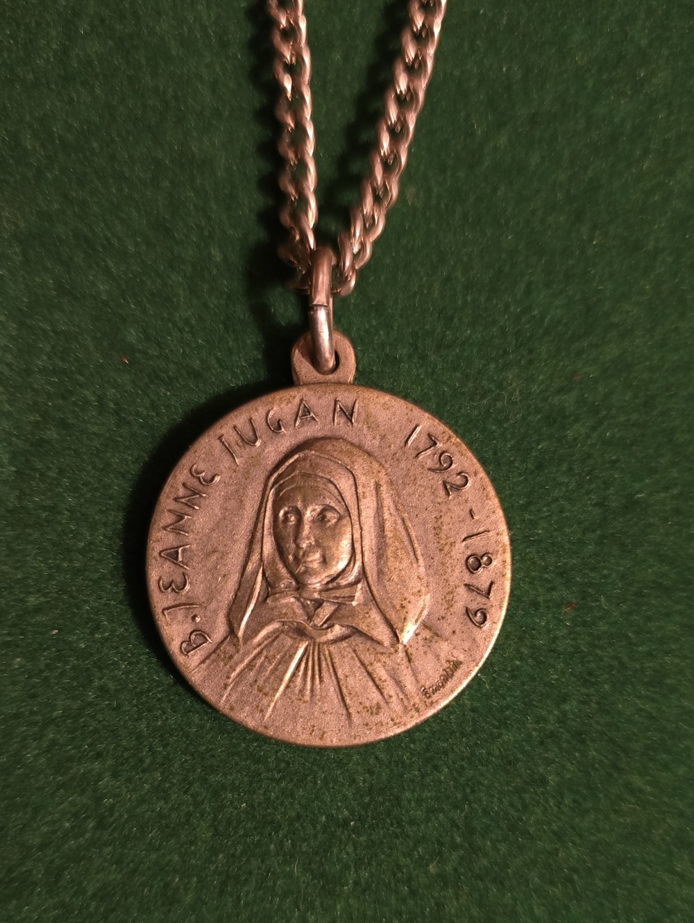 Saint Jeanne Jugan Silver Religious Medal Necklace - Silver Tone